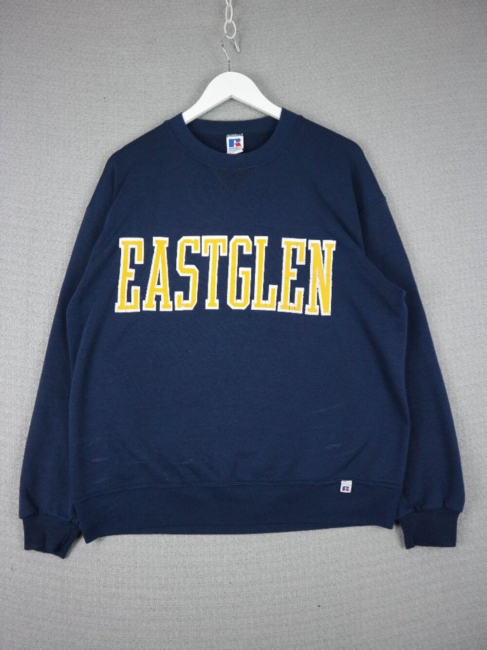 1990s Made in USA Spellout Russell Athletic Crewneck Sweater Navy Mens Large